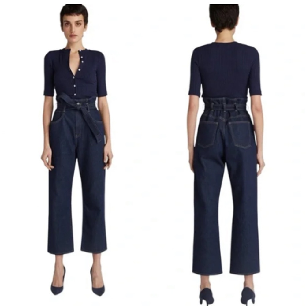 3X1 KELLY PAPERBAG WAIST DARK DENIM CROP JEANS SIZE 32